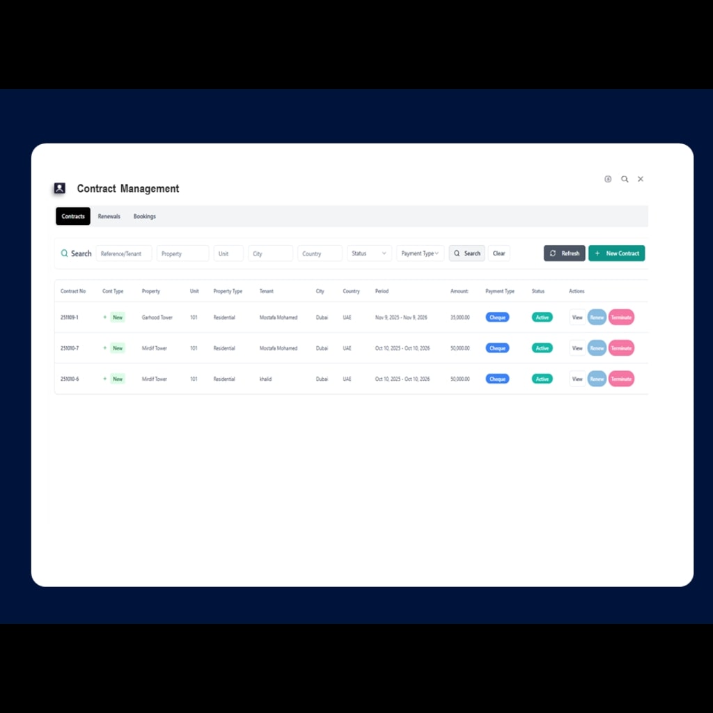 Contract management interface with legal documents